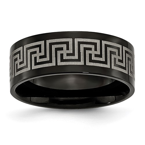 Titanium Black IP-plated Greek Key Laser Etched 8mm Brushed Polished Band