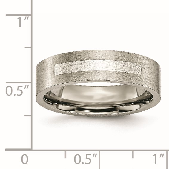 Titanium Brushed w/Sterling Silver Inlay 6mm Flat Band