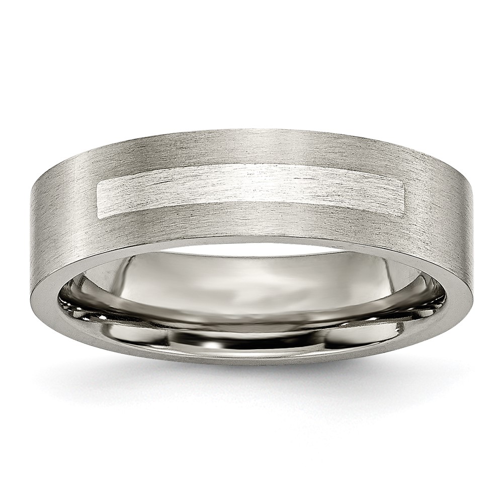 Titanium Brushed w/Sterling Silver Inlay 6mm Flat Band