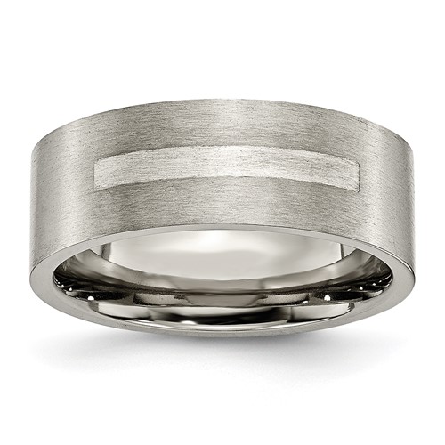 Titanium Brushed Band with Sterling Silver Inlay 8mm Flat
