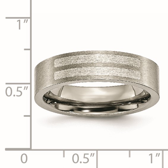 Titanium Brushed w/Sterling Silver Inlay 6mm Flat Band