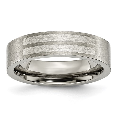 Titanium Brushed Band with Sterling Silver Inlay 6mm Flat