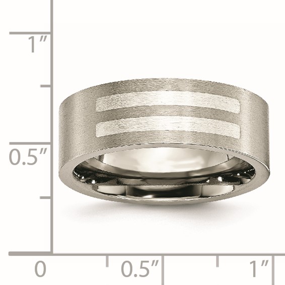 Titanium Brushed w/Sterling Silver Inlay 8mm Flat Band