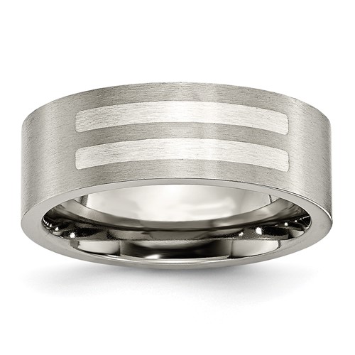 Titanium Brushed Band with Sterling Silver Inlay 8mm Flat