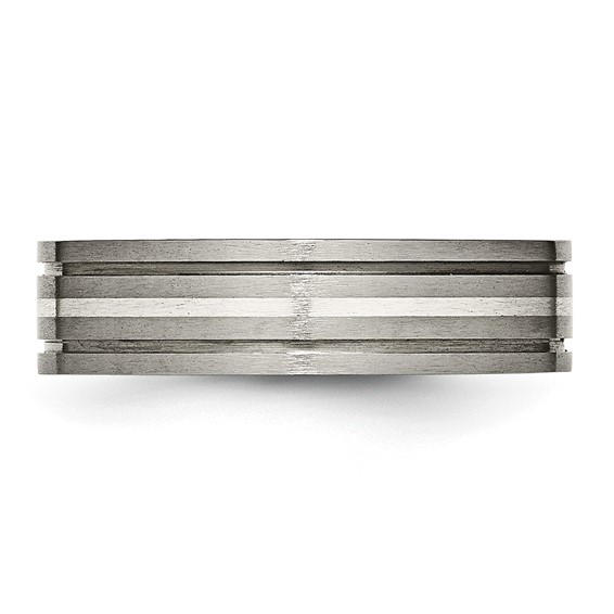 Chisel Titanium Brushed with Sterling Silver Inlay 6mm Grooved Band