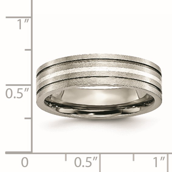 Chisel Titanium Brushed with Sterling Silver Inlay 6mm Grooved Band