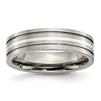 Chisel Titanium Brushed Band with Sterling Silver Inlay 6mm Grooved view 1
