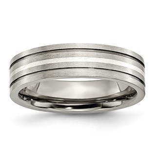 Chisel Titanium Brushed with Sterling Silver Inlay 6mm Grooved Band