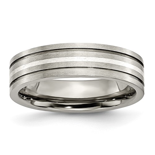 Chisel Titanium Brushed Band with Sterling Silver Inlay 6mm Grooved