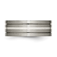 Titanium Brushed W Sterling Silver Inlay 8mm Grooved Band view 3