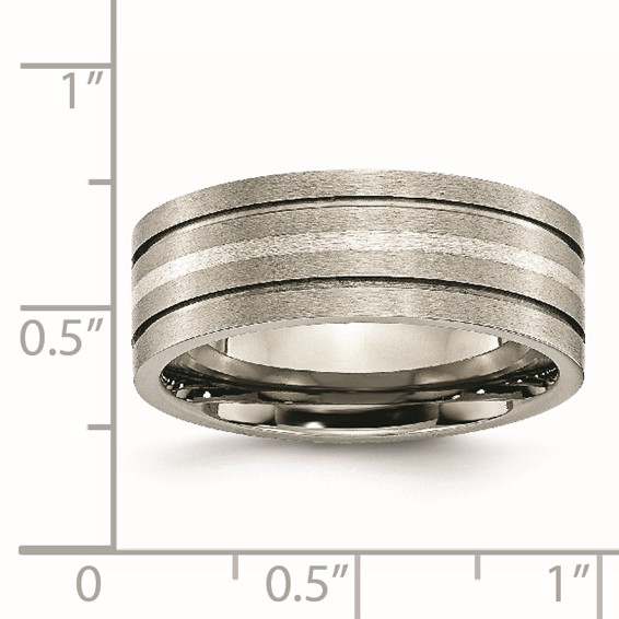 Titanium Brushed w/Sterling Silver Inlay 8mm Grooved Band