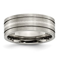 Titanium Brushed W Sterling Silver Inlay 8mm Grooved Band view 1