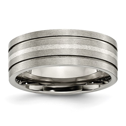 Titanium Brushed Band with Sterling Silver Inlay 8mm Grooved