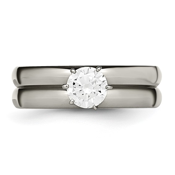 Chisel Titanium Polished with CZ Ring