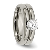 Chisel Titanium Polished Ring with CZ view 5