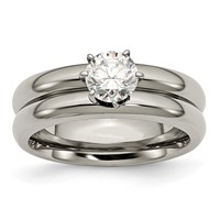 Chisel Titanium Polished Ring with CZ view 1