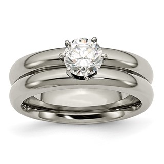 Chisel Titanium Polished with CZ Ring