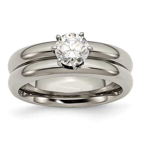 Chisel Titanium Polished Ring with CZ