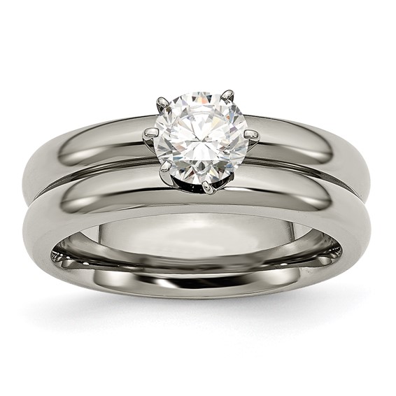 Chisel Titanium Polished with CZ Ring