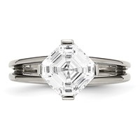 Chisel Titanium Polished Ring with CZ view 4
