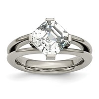 Chisel Titanium Polished Ring with CZ view 1