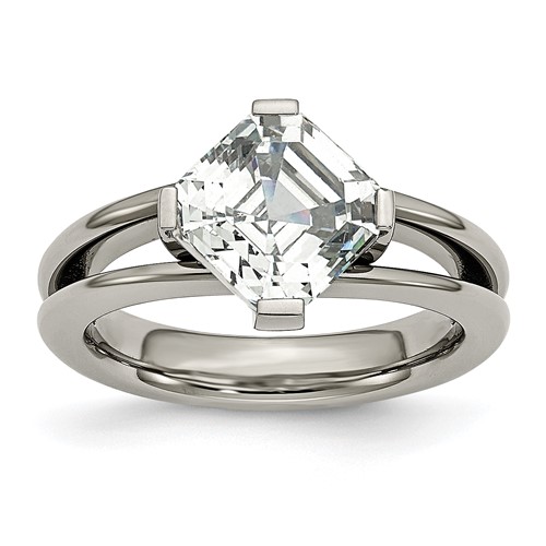 Chisel Titanium Polished Ring with CZ