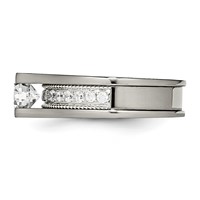 Chisel Titanium Ring with Sterling Silver Accent Polished with CZ view 3