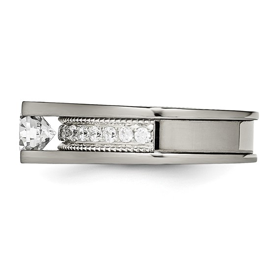 Chisel Titanium with Sterling Silver Accent Polished with CZ Ring