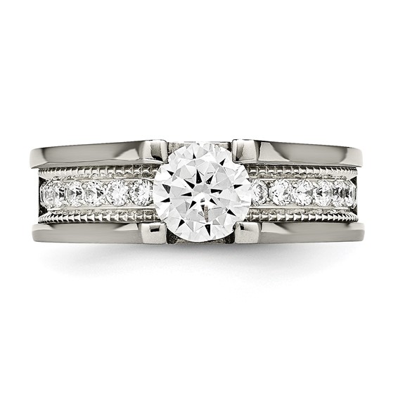 Chisel Titanium with Sterling Silver Accent Polished with CZ Ring