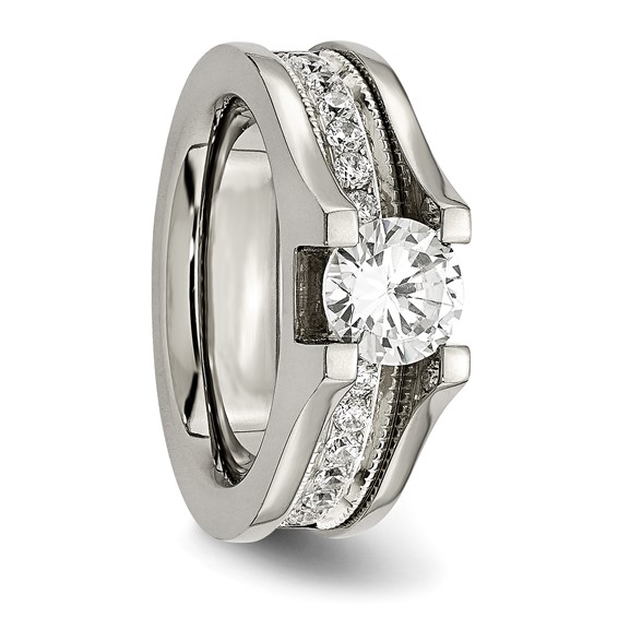 Chisel Titanium with Sterling Silver Accent Polished with CZ Ring
