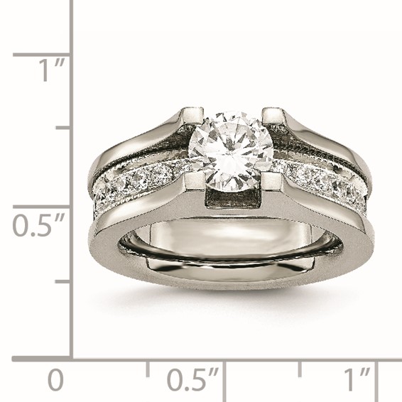 Chisel Titanium with Sterling Silver Accent Polished with CZ Ring