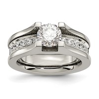 Chisel Titanium Ring with Sterling Silver Accent Polished with CZ view 1