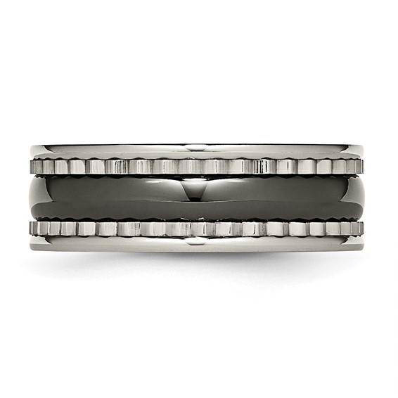 Titanium w/Sawtooth Accent/Polished Black Ceramic Center 8mm Band