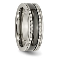 Titanium Band with Sawtooth Accent Polished Black Ceramic Center 8mm view 4