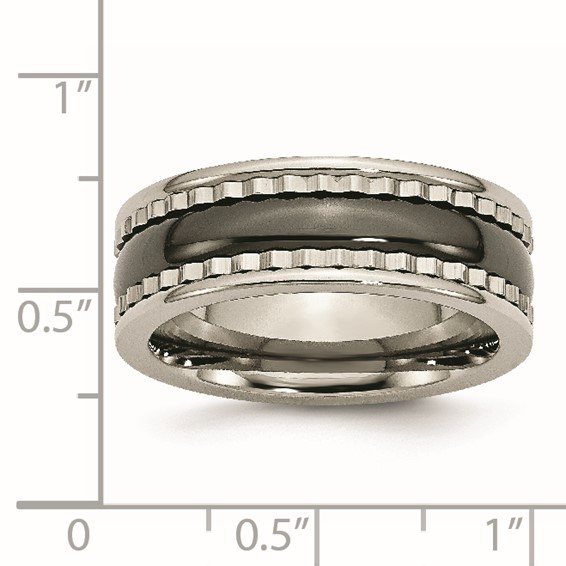 Titanium w/Sawtooth Accent/Polished Black Ceramic Center 8mm Band