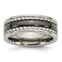 Titanium Band with Sawtooth Accent Polished Black Ceramic Center 8mm view 1