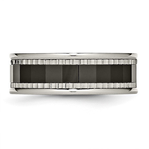 Titanium w/Sawtooth Accent/Polished Black Ceramic Center 8mm Band
