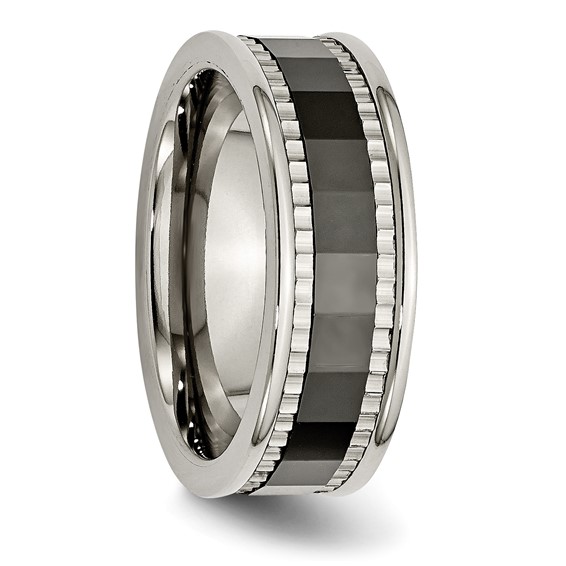 Titanium w/Sawtooth Accent/Polished Black Ceramic Center 8mm Band