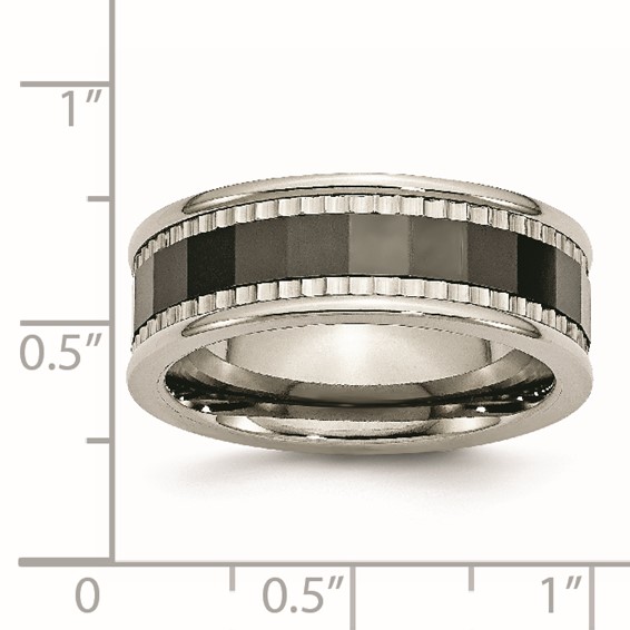 Titanium w/Sawtooth Accent/Polished Black Ceramic Center 8mm Band