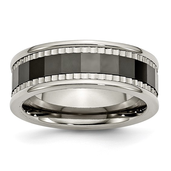 Titanium w/Sawtooth Accent/Polished Black Ceramic Center 8mm Band