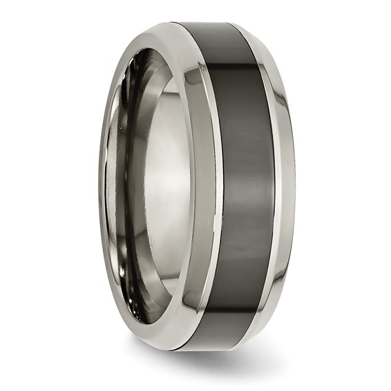 Chisel Titanium Polished with Black Ceramic Center 8mm Beveled Band