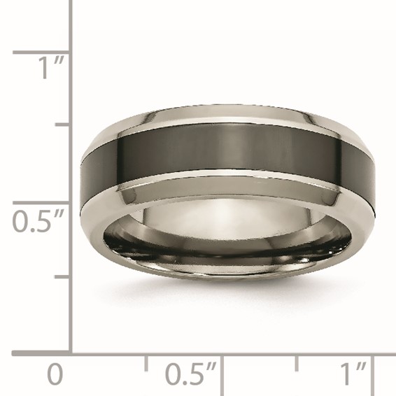 Chisel Titanium Polished with Black Ceramic Center 8mm Beveled Band