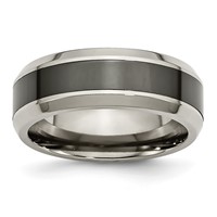 Chisel Titanium Polished Band with Black Ceramic Center 8mm Beveled view 1