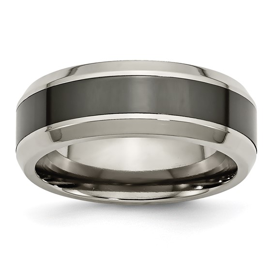 Chisel Titanium Polished with Black Ceramic Center 8mm Beveled Band
