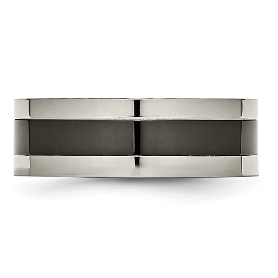 Titanium Base w/Polished Black Ceramic Center Flat 8mm Band