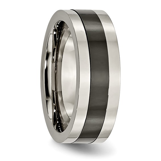 Titanium Base w/Polished Black Ceramic Center Flat 8mm Band