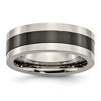 Titanium Base Band with Polished Black Ceramic Center Flat 8mm view 1