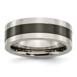 Titanium Base w/Polished Black Ceramic Center Flat 8mm Band