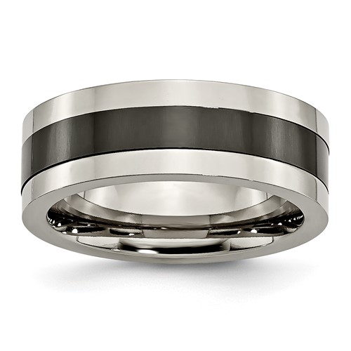 Titanium Base w/Polished Black Ceramic Center Flat 8mm Band