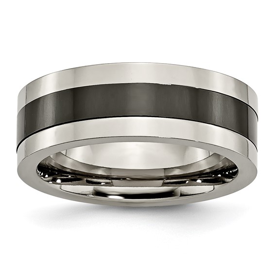 Titanium Base w/Polished Black Ceramic Center Flat 8mm Band